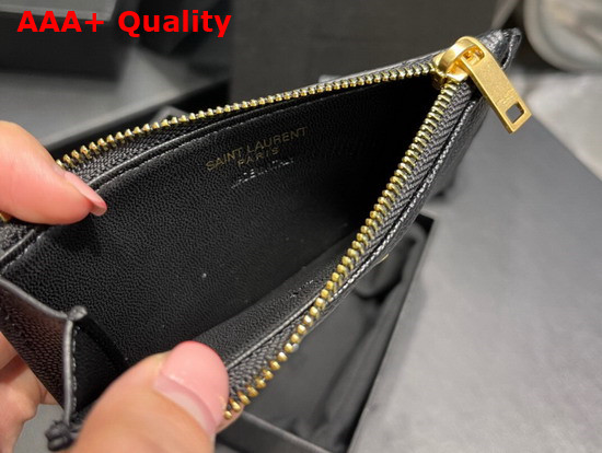 Saint Laurent Monogram Fragments Zippered Card Case in Black Grain de Poudre Embossed Leather Replica