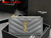 Saint Laurent Monogram Fragments Zippered Card Case in Gray Grain de Poudre Embossed Leather Replica