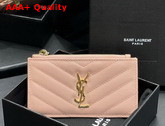 Saint Laurent Monogram Fragments Zippered Card Case in Pink Grain de Poudre Embossed Leather Replica