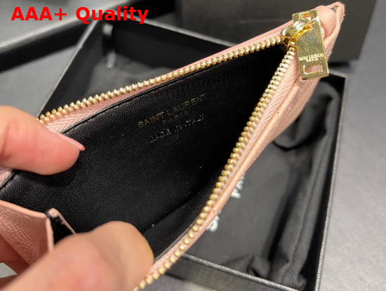 Saint Laurent Monogram Fragments Zippered Card Case in Pink Grain de Poudre Embossed Leather Replica