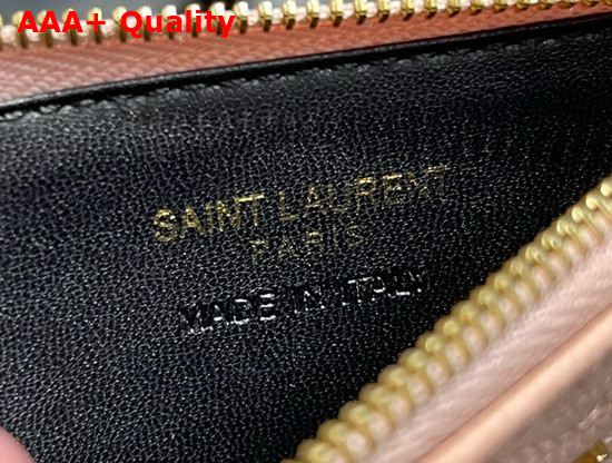 Saint Laurent Monogram Fragments Zippered Card Case in Pink Grain de Poudre Embossed Leather Replica