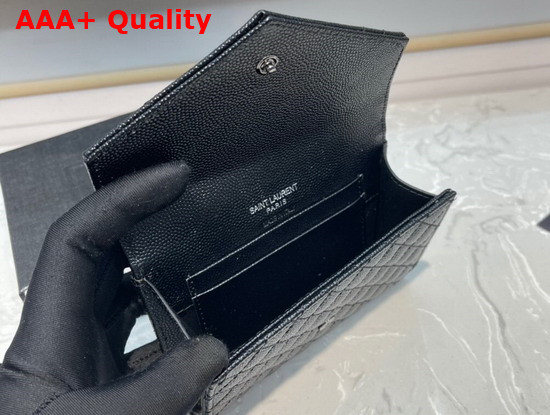 Saint Laurent Monogram Small Envelope Wallet in Black Mix Quilted Grained Leather Replica
