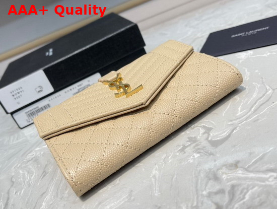 Saint Laurent Monogram Small Envelope Wallet in Dark Beige Mix Quilted Grained Leather Replica