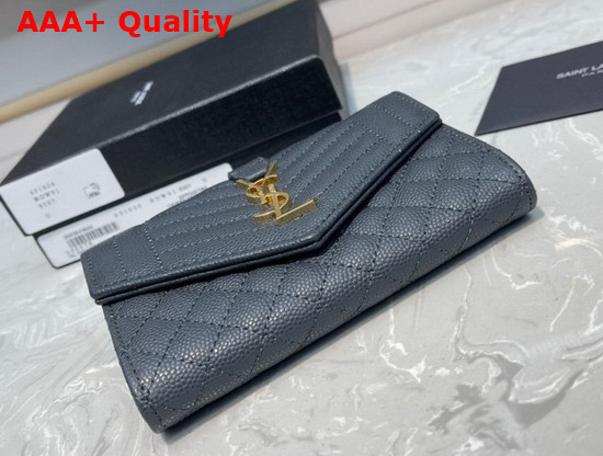 Saint Laurent Monogram Small Envelope Wallet in Grey Mix Quilted Grained Leather Replica