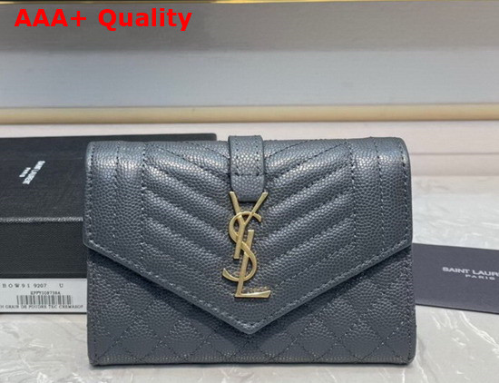 Saint Laurent Monogram Small Envelope Wallet in Grey Mix Quilted Grained Leather Replica