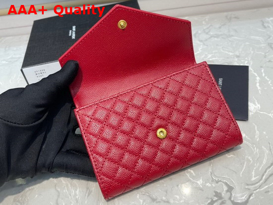 Saint Laurent Monogram Small Envelope Wallet in Red Mix Quilted Grained Leather Replica