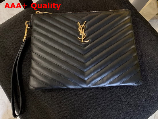 Saint Laurent Monogram Tablet Pouch in Black Matelasse Leather Replica