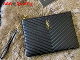 Saint Laurent Monogram Tablet Pouch in Black Matelasse Leather Replica