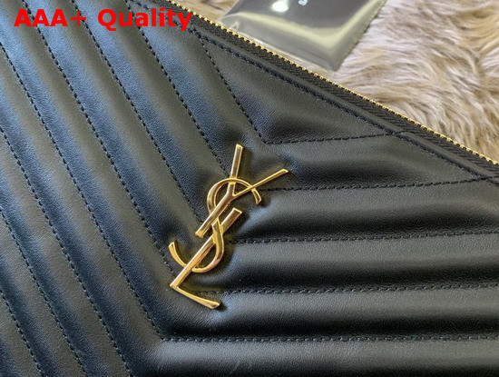 Saint Laurent Monogram Tablet Pouch in Black Matelasse Leather Replica