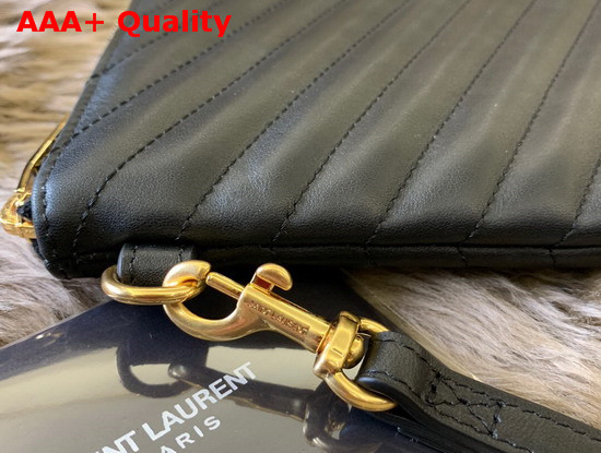 Saint Laurent Monogram Tablet Pouch in Black Matelasse Leather Replica