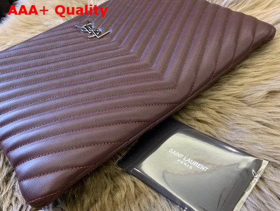 Saint Laurent Monogram Tablet Pouch in Dark Legion Red Matelasse Leather Replica