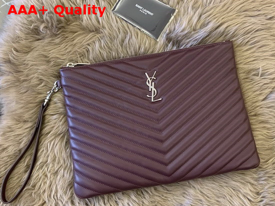 Saint Laurent Monogram Tablet Pouch in Dark Legion Red Matelasse Leather Replica