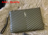 Saint Laurent Monogram Tablet Pouch in Light Khaki Matelasse Leather Replica