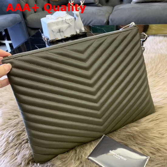 Saint Laurent Monogram Tablet Pouch in Light Khaki Matelasse Leather Replica