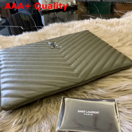 Saint Laurent Monogram Tablet Pouch in Light Khaki Matelasse Leather Replica
