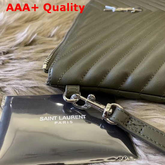 Saint Laurent Monogram Tablet Pouch in Light Khaki Matelasse Leather Replica