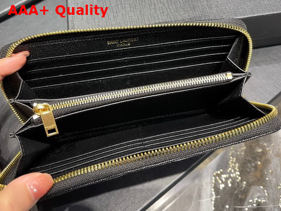 Saint Laurent Monogram Zip Around Wallet in Black Grain de Poudre Embossed Leather Replica