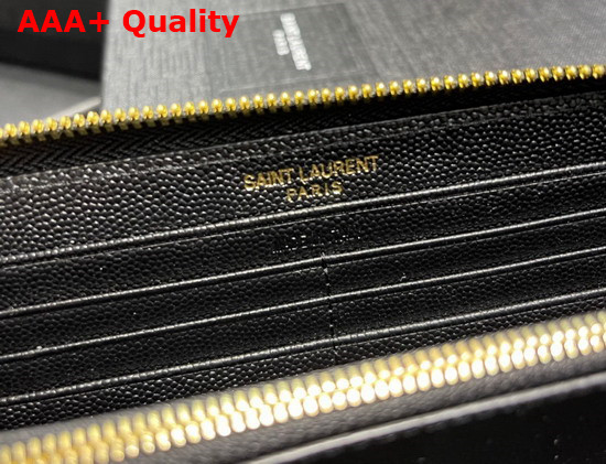 Saint Laurent Monogram Zip Around Wallet in Black Grain de Poudre Embossed Leather Replica