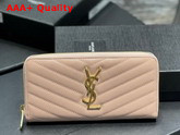 Saint Laurent Monogram Zip Around Wallet in Dark Beige Grain de Poudre Embossed Leather Replica