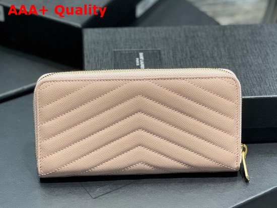 Saint Laurent Monogram Zip Around Wallet in Dark Beige Grain de Poudre Embossed Leather Replica