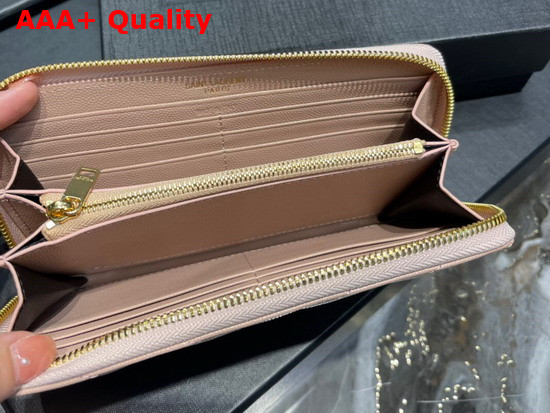 Saint Laurent Monogram Zip Around Wallet in Dark Beige Grain de Poudre Embossed Leather Replica