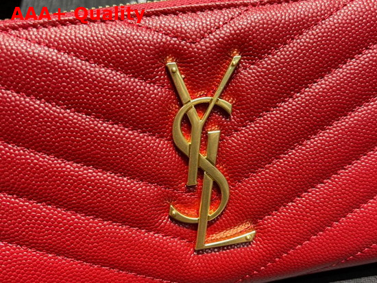 Saint Laurent Monogram Zip Around Wallet in Red Grain de Poudre Embossed Leather Replica