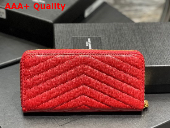 Saint Laurent Monogram Zip Around Wallet in Red Grain de Poudre Embossed Leather Replica