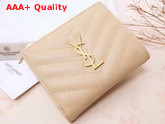 Saint Laurent Monogram Zipped Card Case in Beige Grain De Poudre Embossed Leather Replica
