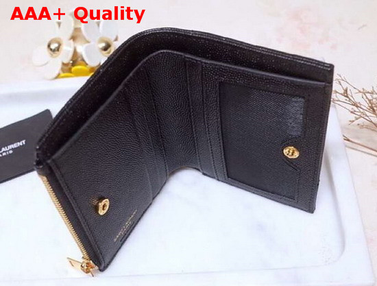 Saint Laurent Monogram Zipped Card Case in Black Grain De Poudre Embossed Leather Replica