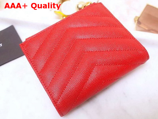 Saint Laurent Monogram Zipped Card Case in Red Grain De Poudre Embossed Leather Replica