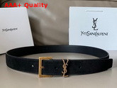 Saint Laurent Monogramme Belt with Square Buckle in Black Suede and Smooth Leather with Gold Metal Replica