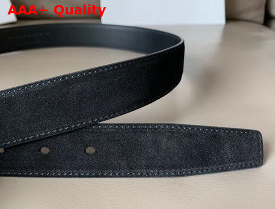 Saint Laurent Monogramme Belt with Square Buckle in Black Suede and Smooth Leather with Gold Metal Replica