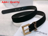 Saint Laurent Monogramme Belt with Square Buckle in Black Suede with Gold Tone Metal Hardware Replica