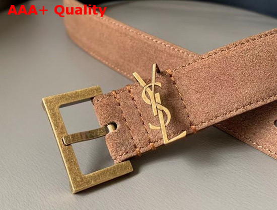 Saint Laurent Monogramme Belt with Square Buckle in Brown Suede and Black Smooth Leather Replica