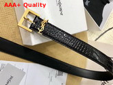 Saint Laurent Monogramme Belt with Square Buckle in Crocodile Embossed Leather Black Calfskin Leather and Gold Toned Metal Hardware Replica