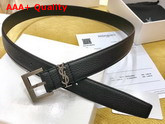 Saint Laurent Monogramme Belt with Square Buckle in Grained Leather Black Calfskin Leather and Silver Toned Metal Hardware Replica