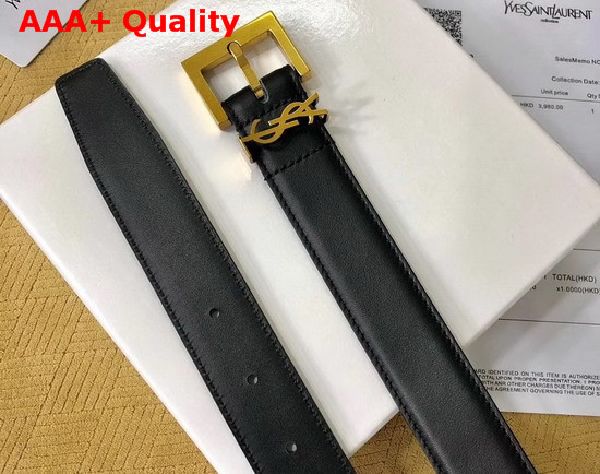 Saint Laurent Monogramme Belt with Square Buckle in Smooth Leather Black Calfskin Leather and Bronze Metal Hardware Replica