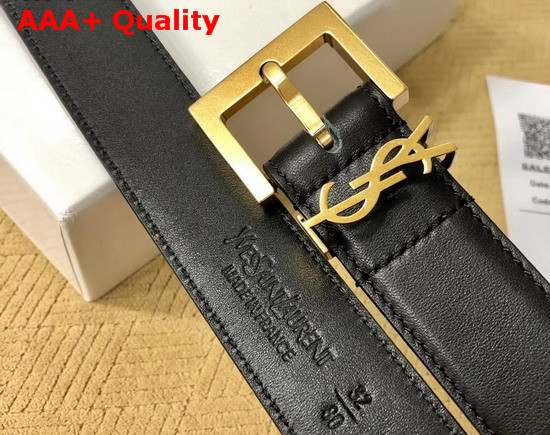 Saint Laurent Monogramme Belt with Square Buckle in Smooth Leather Black Calfskin Leather and Bronze Metal Hardware Replica