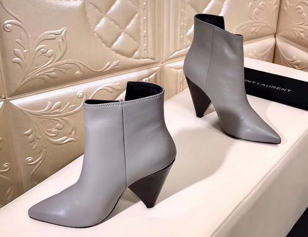 Saint Laurent Niki 105 Asymmetrical Ankle Boot in Silver Leather with Structural Cone Heel For Sale