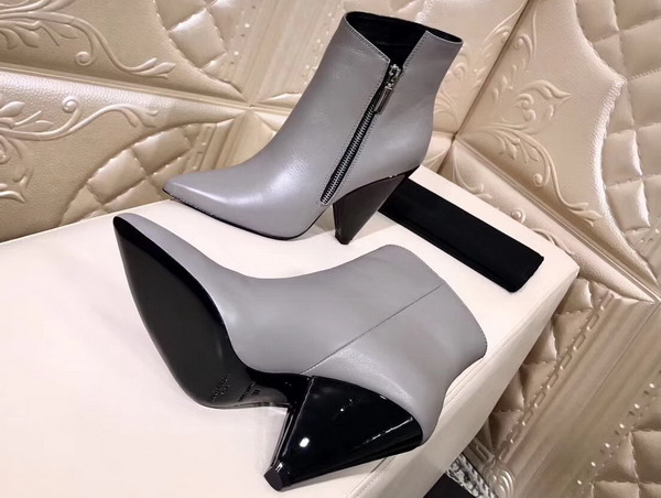 Saint Laurent Niki 105 Asymmetrical Ankle Boot in Silver Leather with Structural Cone Heel For Sale