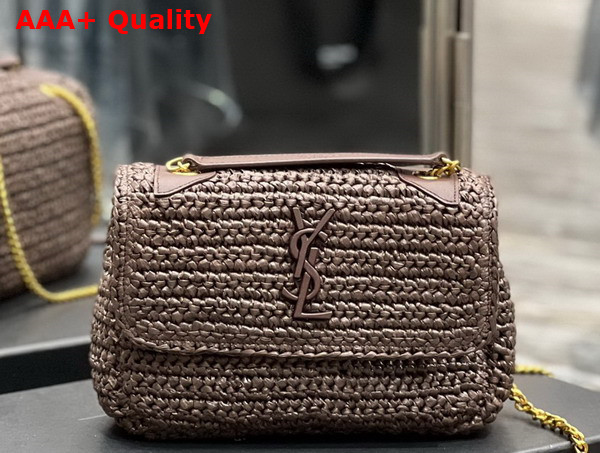 Saint Laurent Niki Baby Chain Bag in Brown Raffia and Leather Replica