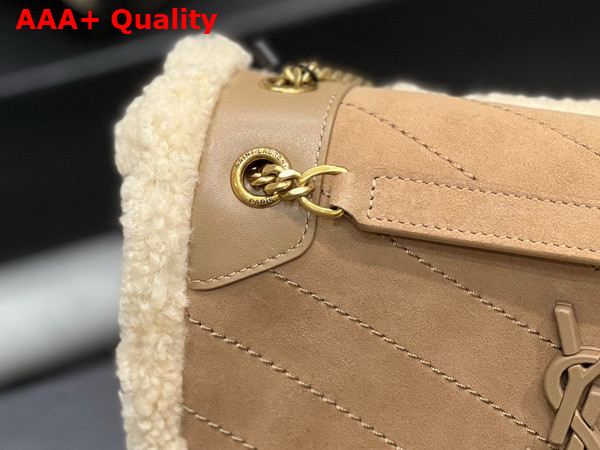 Saint Laurent Niki Baby Chain Bag in Natural Beige Suede and Shearling Replica