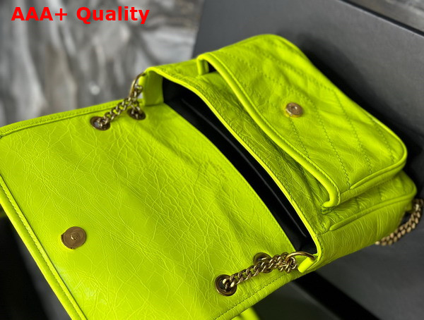 Saint Laurent Niki Baby Chain Bag in Neon Yellow Crinkled Lambskin Replica