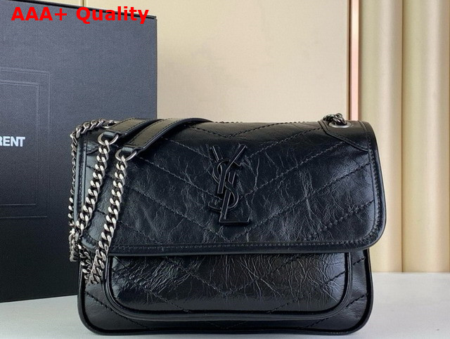 Saint Laurent Niki Baby Flap Bag in Black Vintage Calf Leather Replica