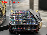 Saint Laurent Niki Baby in Checked Tweed and Vintage Crinkled Leather Black Replica