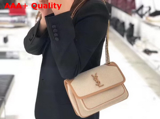 Saint Laurent Niki Baby in Cotton Canvas and Vintage Leather Natural Beige Replica