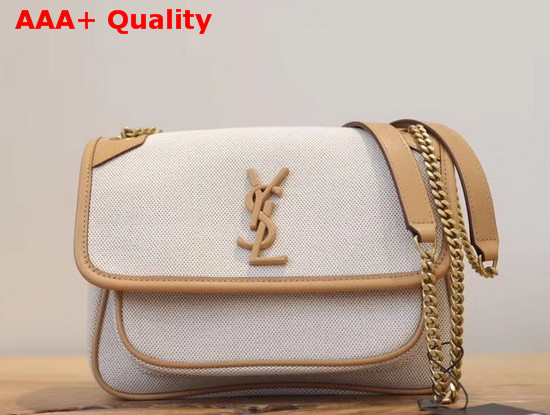 Saint Laurent Niki Baby in Cotton Canvas and Vintage Leather Natural Beige Replica
