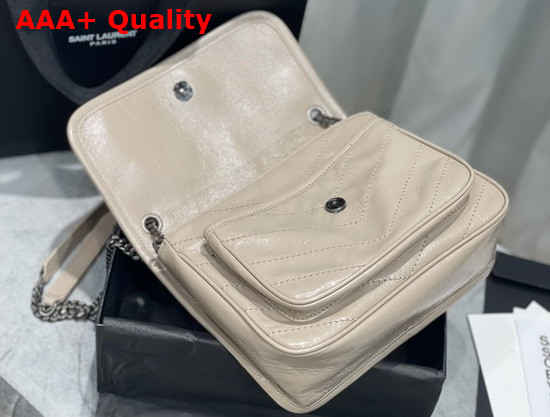 Saint Laurent Niki Baby in Cream Crinkled Vintage Leather Replica