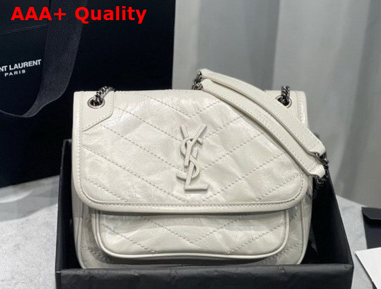 Saint Laurent Niki Baby in Crinkled Vintage Leather Blanc Vintage Replica