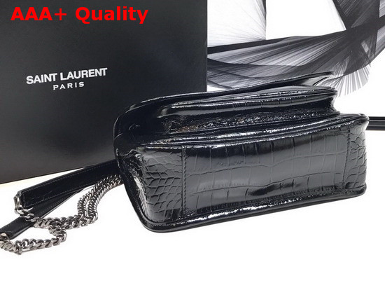 Saint Laurent Niki Baby in Crocodile Embossed Patent Leather Black Replica